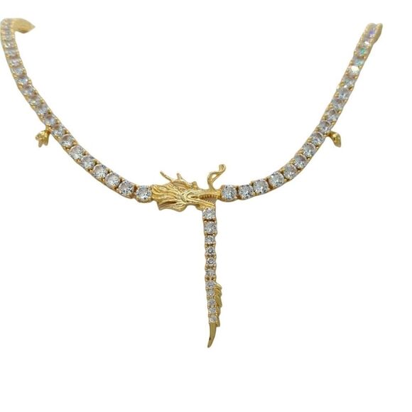 14K Yellow Gold Finish Chinese Dragon 21inch x 5mm Tennis Chain. - Picture 8 of 8